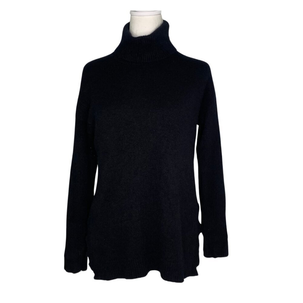 Catherine Black 3/4 Sleeve Turtleneck 100% Cashmere Sweater, S #293